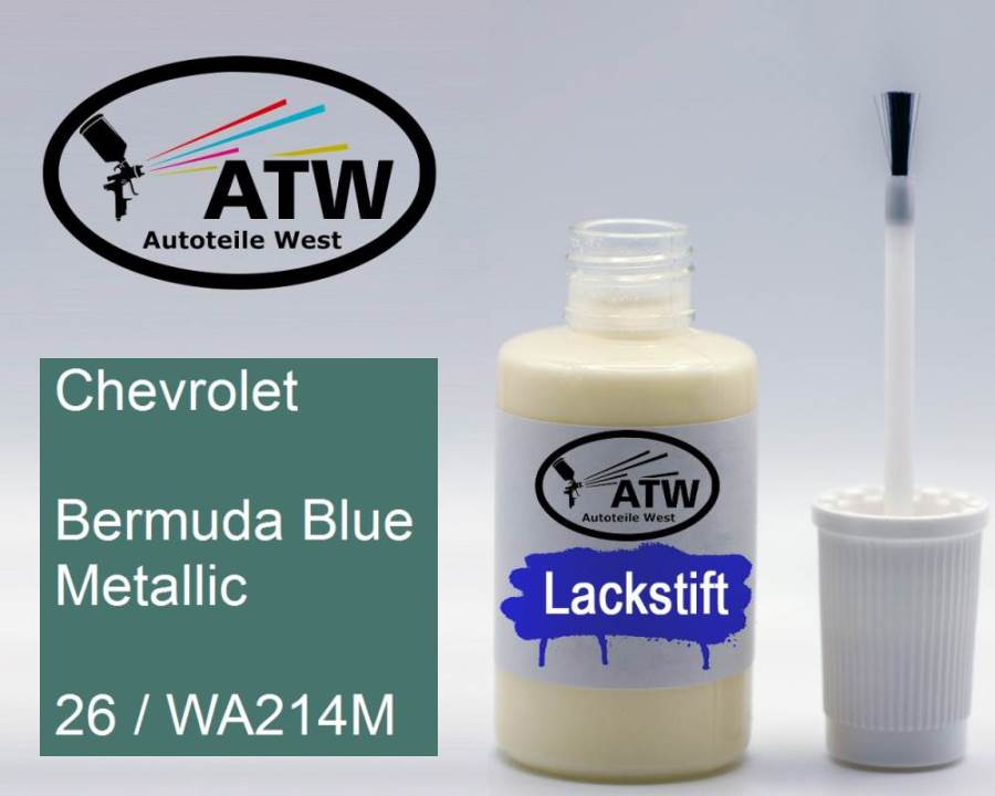 Chevrolet, Bermuda Blue Metallic, 26 / WA214M: 20ml Lackstift, von ATW Autoteile West.